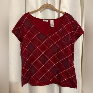 Vintage liz & co. Maroon Plaid Short Sleeve Cotton Top Size XL